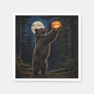 Serviette En Papier Ours Grizzly d'Halloween avec citrouille-lanterne