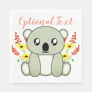 Serviette En Papier Ours Koala mignon avec fleurs