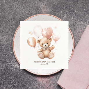 Serviette En Papier Ours mignon Avec Ballons Bébé rose