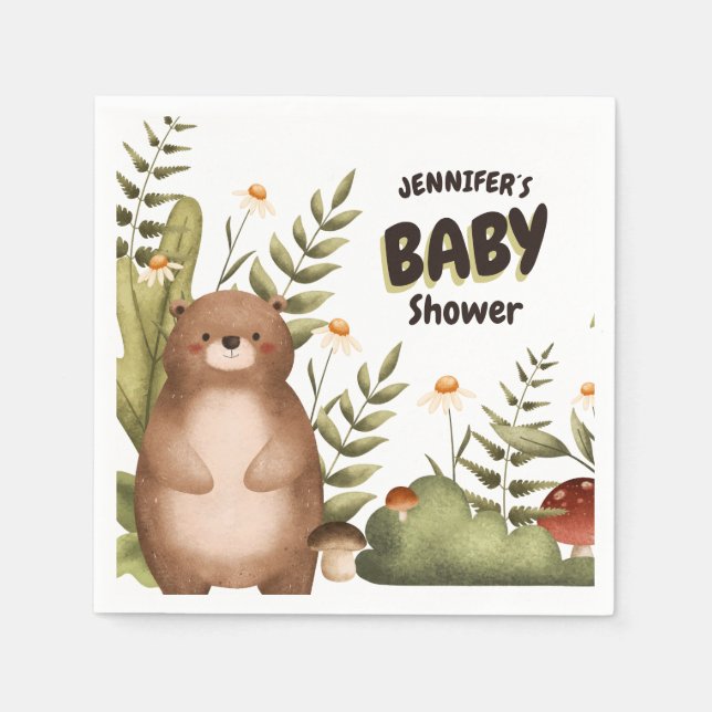 Serviette En Papier Ours mignon en bois Baby shower de serviette blanc (Devant)