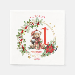 Serviette En Papier Ours Poinsettia Foliage Baby's First Christmas