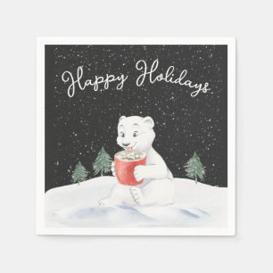 Serviette En Papier Ours Polaire Aquarelle Au cacao Chaud