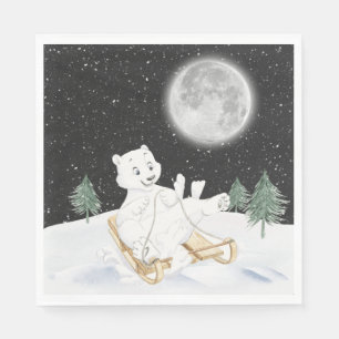 Serviette En Papier Ours Polaire Aquarellé Sur Tuyau