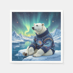 Serviette En Papier Ours polaire assis sous les lumières du Nord