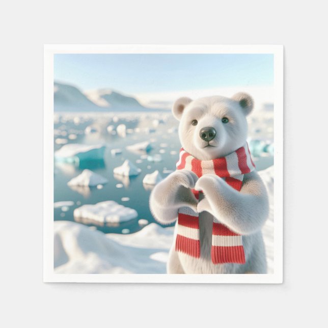 Serviette En Papier Ours polaire avec pattes formant un coeur (Devant)