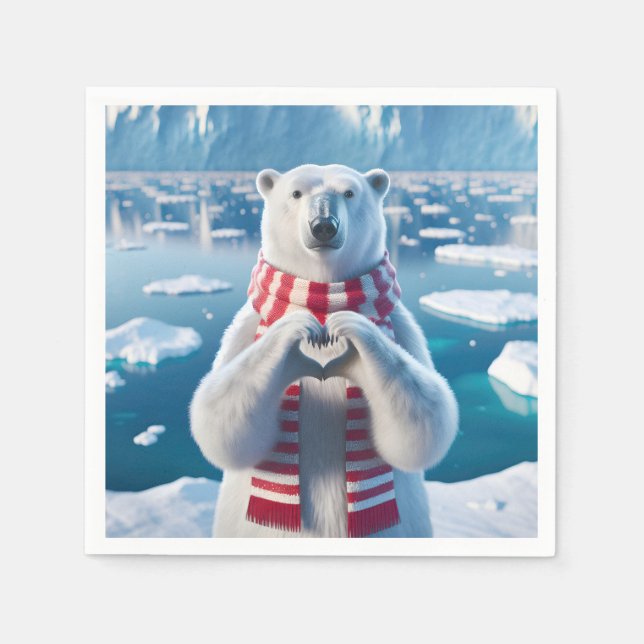 Serviette En Papier Ours polaire avec pattes formant un coeur (Devant)