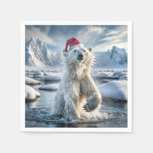 Serviette En Papier Ours Polaire De Noël Dans L'Eau Arctique