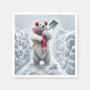 Serviette En Papier Ours polaire de Noël enlevant la neige