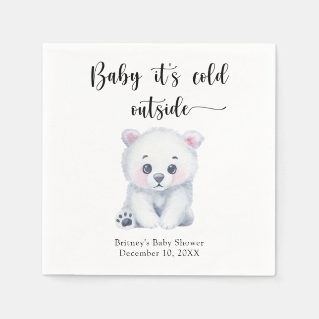 Serviette En Papier Ours polaire d'hiver - bébé il fait froid dehors (Devant)