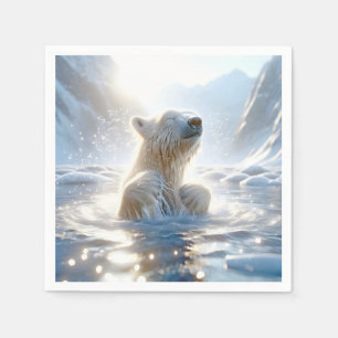 Serviette En Papier Ours polaire éclaboussant dans l'eau arctique