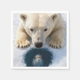 Serviette En Papier Ours polaire fixant un poisson