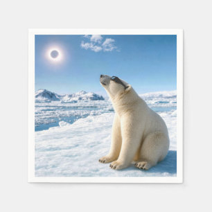 Serviette En Papier Ours polaire fixant une éclipse solaire