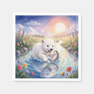 Serviette En Papier Ours polaire jouant avec un poisson