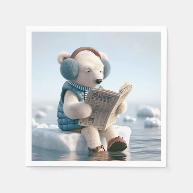 Serviette En Papier Ours polaire lisant un journal (Devant)