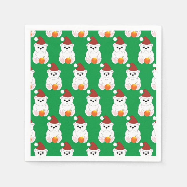 Serviette En Papier Ours polaire Noël chapeau de Noël mignon motif ver (Devant)