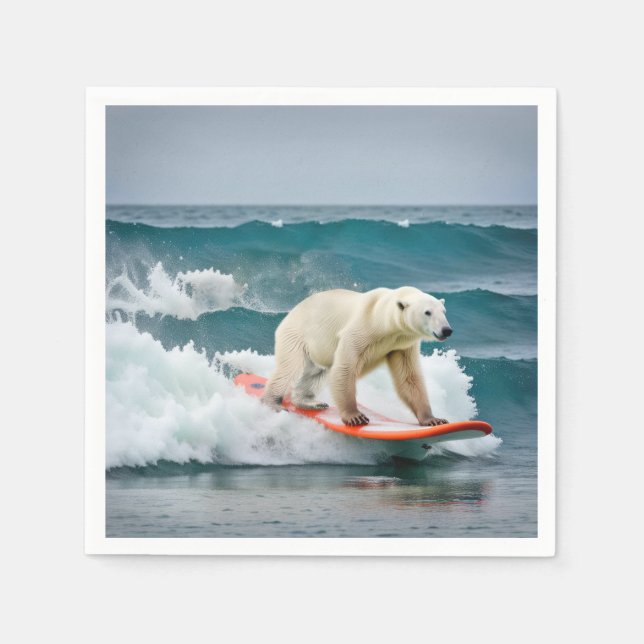 Serviette En Papier Ours Polaire Sur Une Planche De Surf (Devant)