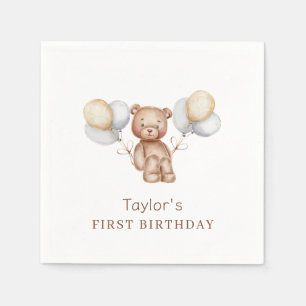 Serviette En Papier Ours Premier Anniversaire Animaux de la Forêt Papi