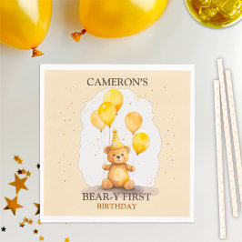 Serviette En Papier Ours Premier anniversaire Sexe Ours jaune neutre