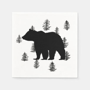Serviette En Papier Ours Silhouette Arbres Wilderness Mountain