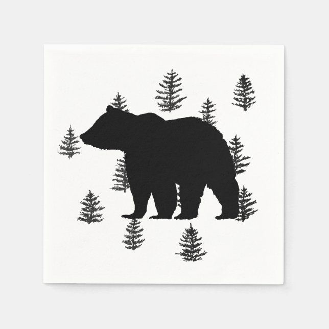 Serviette En Papier Ours Silhouette Arbres Wilderness Mountain (Devant)