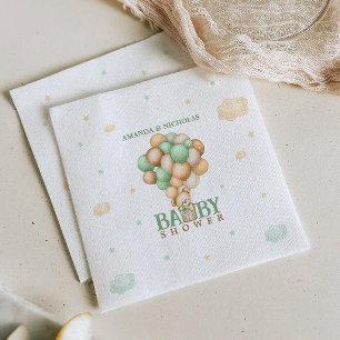 Serviette En Papier Ours vert clair en montgolfière Baby Shower