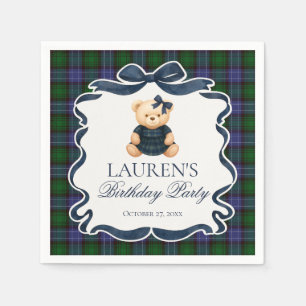 Serviette En Papier Ourson à nœud papillon Prépa Tartan Plaid Annivers