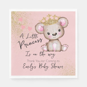 Serviette En Papier Ourson Fête Prénatale Princesse Rose Pailleté
