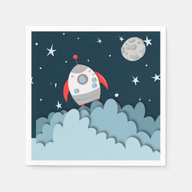Serviette En Papier Outer Space Rocket Ship Birthday Party (Devant)