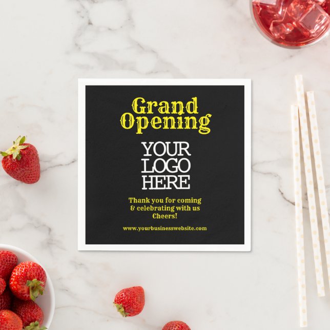 Serviette En Papier Ouverture du Grand Jaune noir | Logo (En situation)