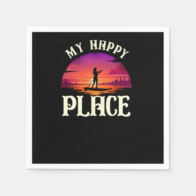 Serviette En Papier Paddleboard My Happy Place Girl Sunset (Devant)