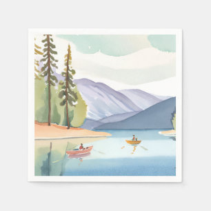 Serviette En Papier Pagaie sur le lac Aquarelle de paysage