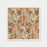 Page de Junk Journal avec fleurs + oiseaux -