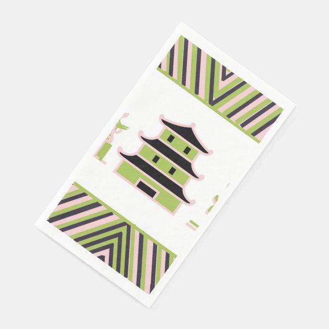 Serviette En Papier Pagode rose verte Stripe chinois (Coin)