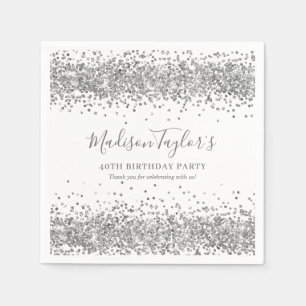 Serviette En Papier Pailleté Argent Gris Étincelle Confettis Anniversa