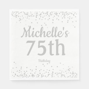 Serviette En Papier Pailleté Argenté Blanc Femme 75e Anniversaire