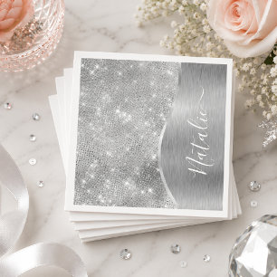 Serviette En Papier Pailleté Argenté Glam Bling Métallisé Personnalisé