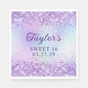 Serviette En Papier Pailleté de lavande Pâle Iridescent Feuille Sweet