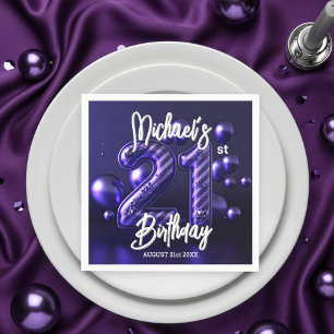 Serviette En Papier Pailleté métallisé violet glamour pour 21e anniver