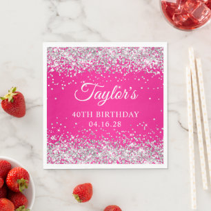 Serviette En Papier Paillettes Argent Rose Chaud 40e Anniversaire