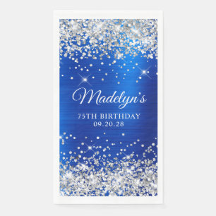 Serviette En Papier Paillettes Argentées Bleu Royal Feuille 75e Annive