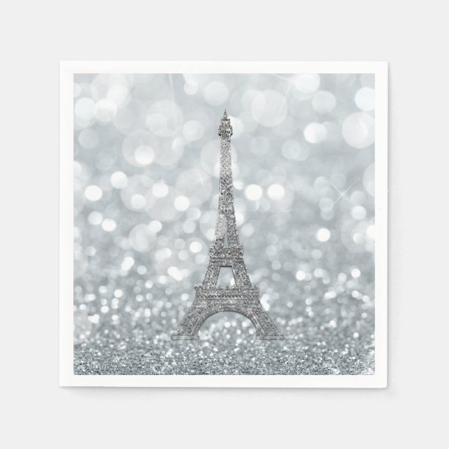 Serviette En Papier Paillettes d'Argent Étincelle Tour Eiffel Glam (Devant)