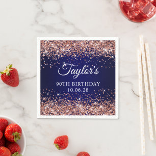 Serviette En Papier Paillettes de rose gold et bleu marine pour 90e an