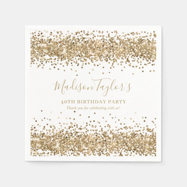 Serviette En Papier Paillettes dorées Confetti Chic Moderne Anniversai (Devant)