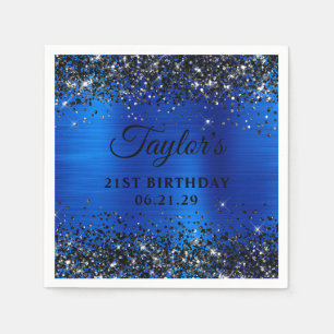 Serviette En Papier Paillettes noires Royal Blue Feuille 21e Anniversa