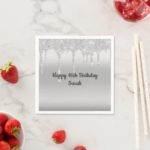 Serviette En Papier Paillettes qui dégoulinent Argent Anniversaire Per