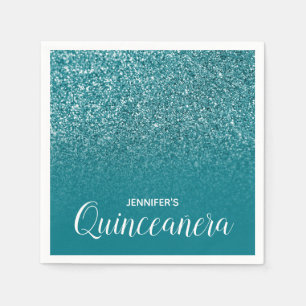 Serviette En Papier Paillettes sarcelle bleue ombré Quinceanera