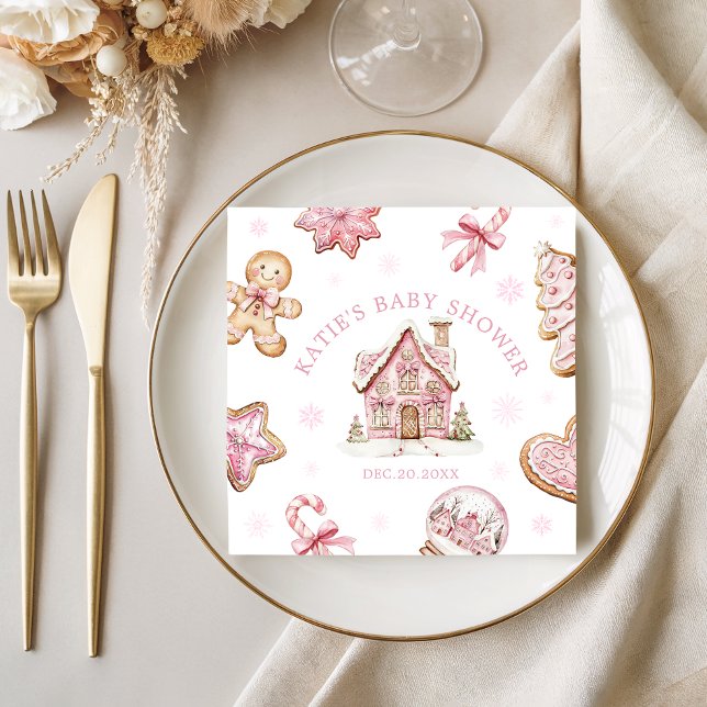Serviette En Papier Pain d'épices rose Baby shower biscuit fille (Créateur téléchargé)