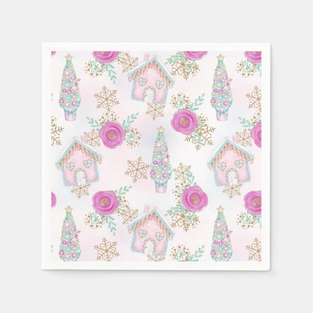 Serviette En Papier Pain d'épices rose Noël (Devant)