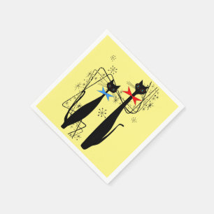Serviette En Papier Paire de chat Cool moderne de l'ère rétro atomiq