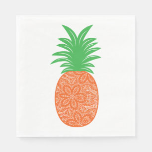 Serviette En Papier Paisley Ananas Orange Floral Tropical Mariage